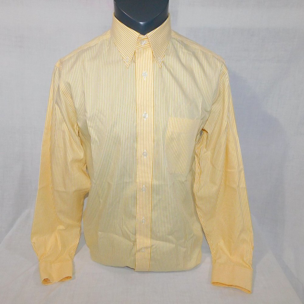 Eddie Bauer Yellow White vertical striped Long Sleeve Button Down Shirt Mens M